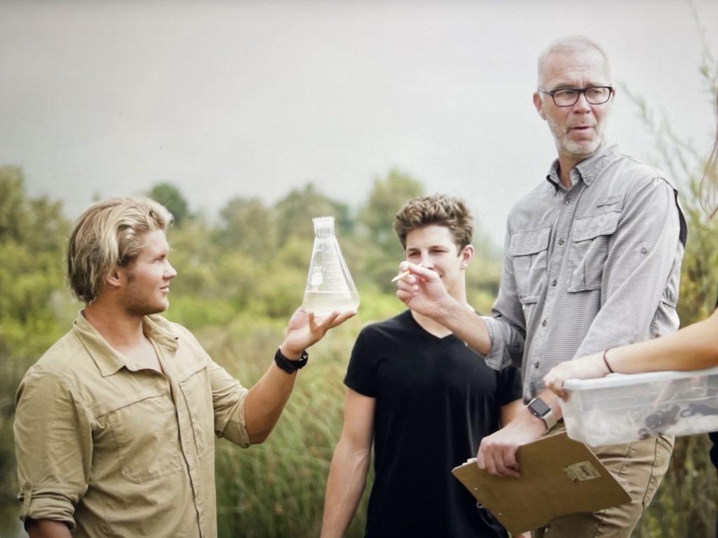 Dean Lee Kats (right) performs field work with a group of students in Malibu. Kats said though he loves science and research, it is the students who make the job fun. Photos courtesy of Lee Kats